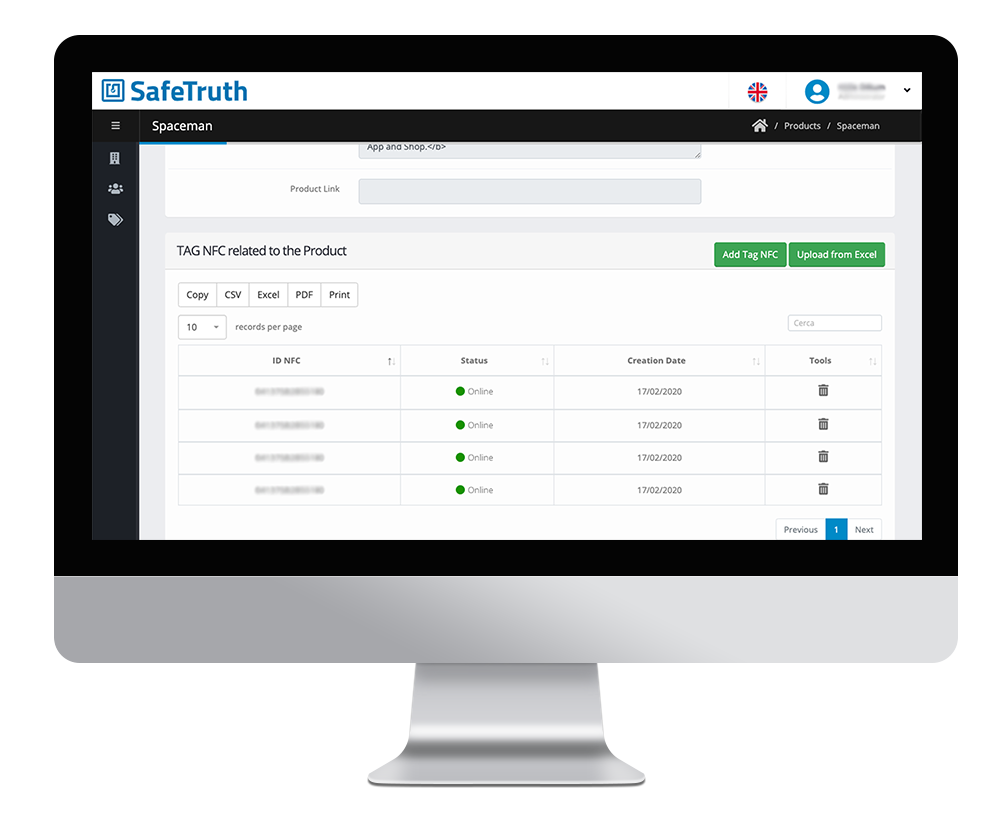 Product view inside the SafeTruth CMS